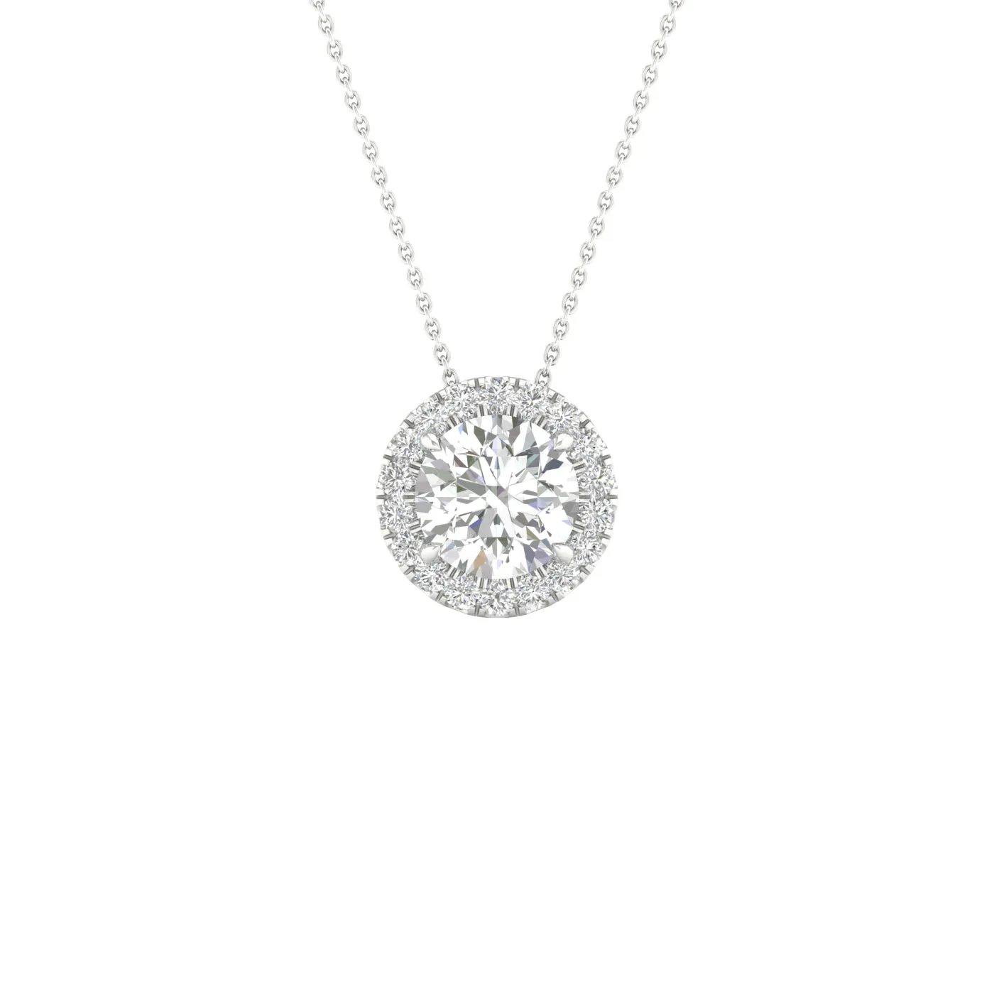 Round Diamond Pendant with Halo, Chain Included