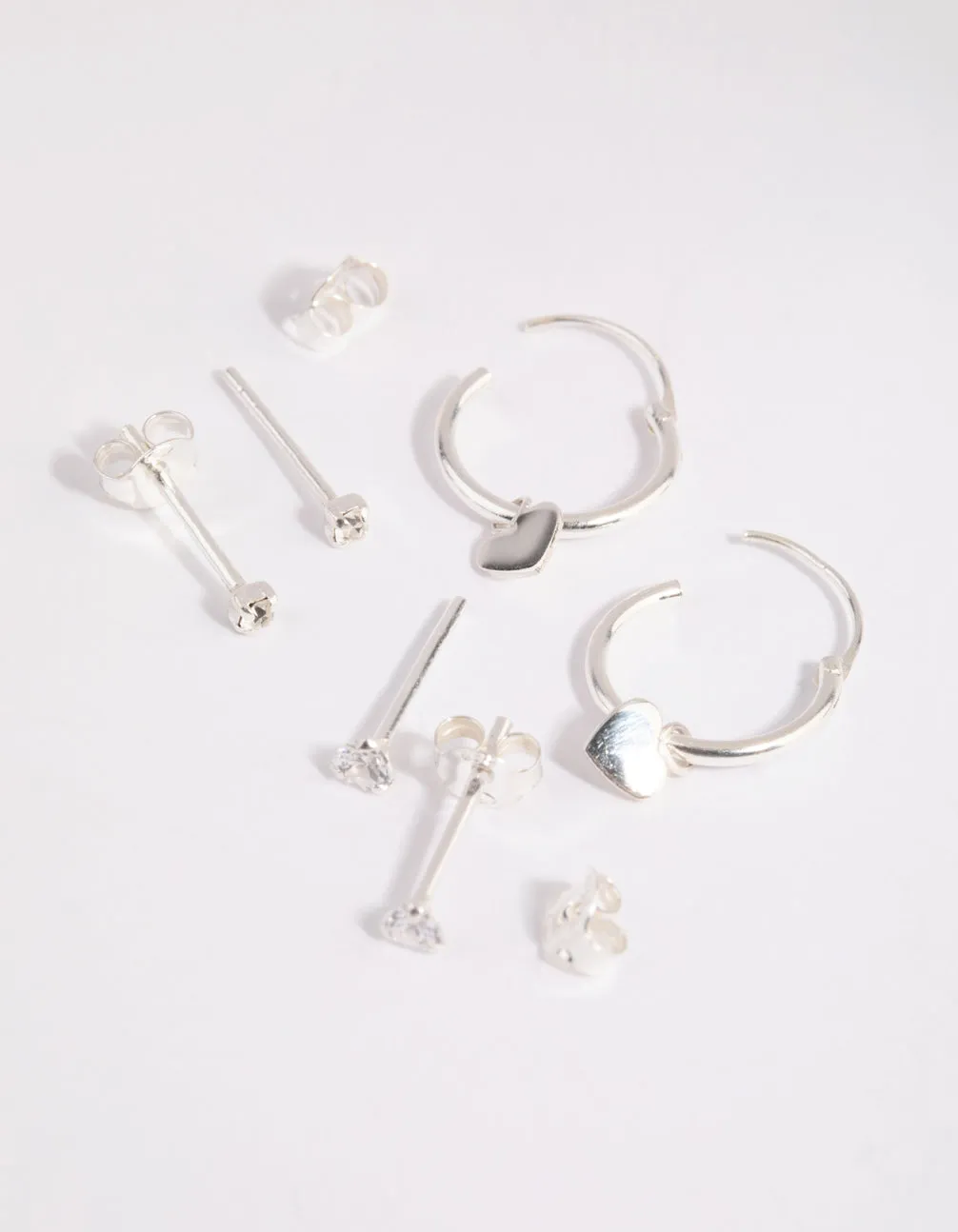 Sterling Silver Heart Stud & Hoop Earrings