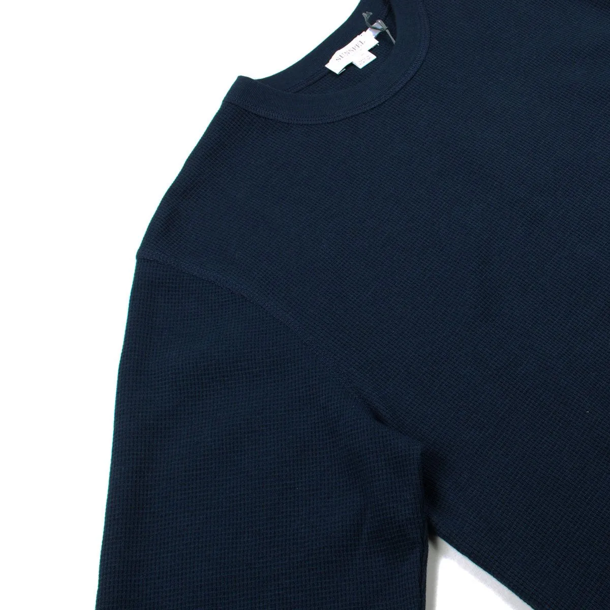 Sunspel - Long Sleeve Crew Neck Waffle T-shirt - Navy