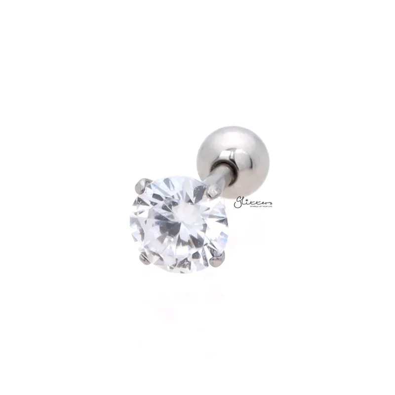 Surgical Steel Prong Set Round CZ Barbell Studs - Silver