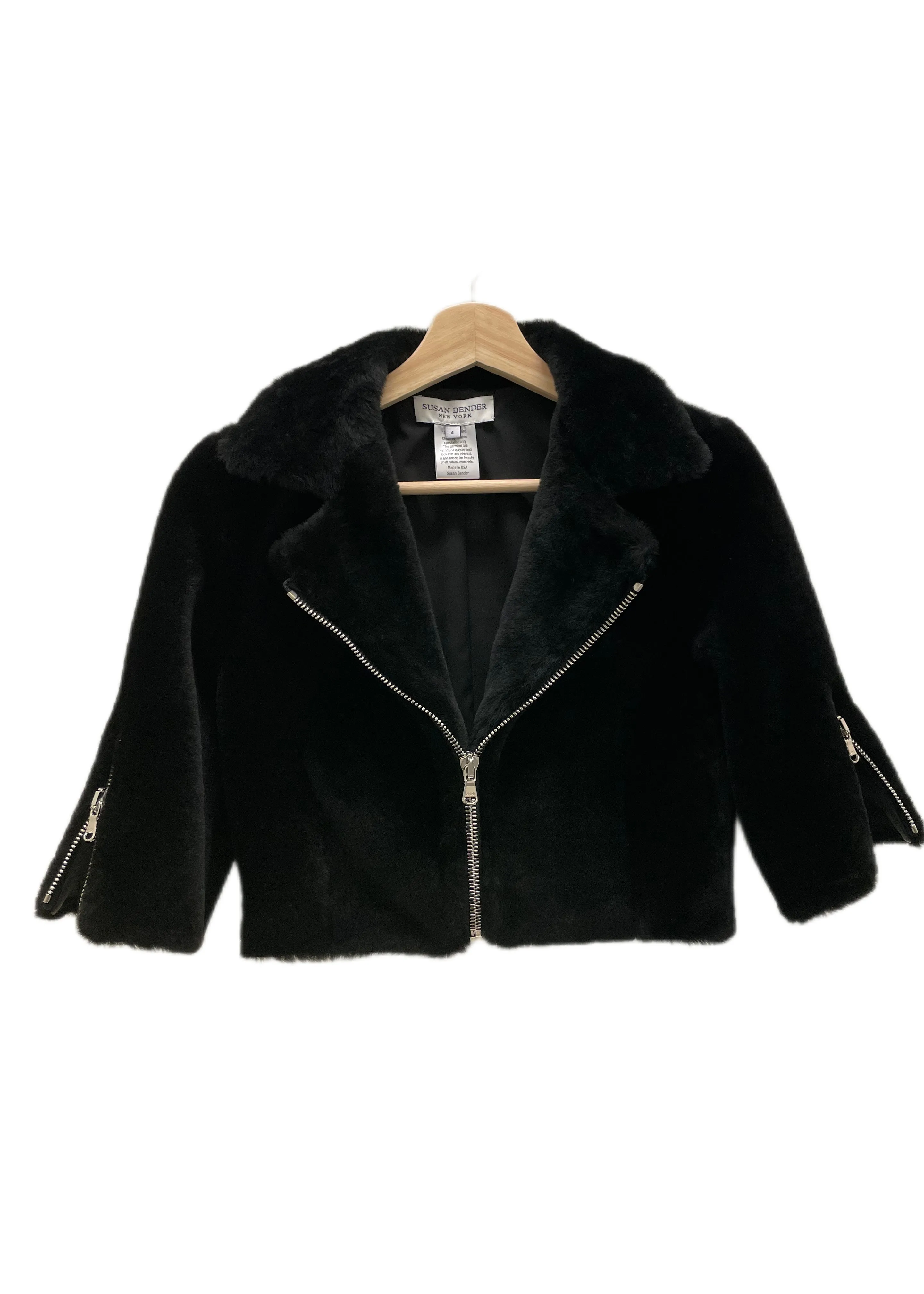 Susan Bender Cropped Moto Black Shearling