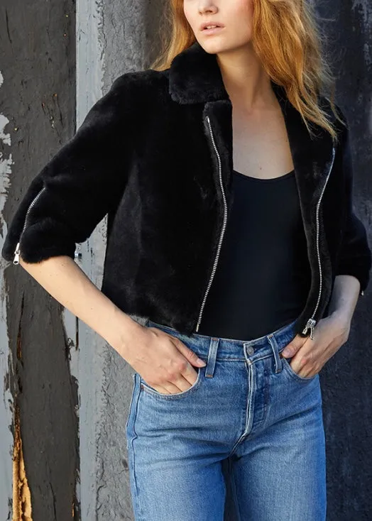 Susan Bender Cropped Moto Black Shearling