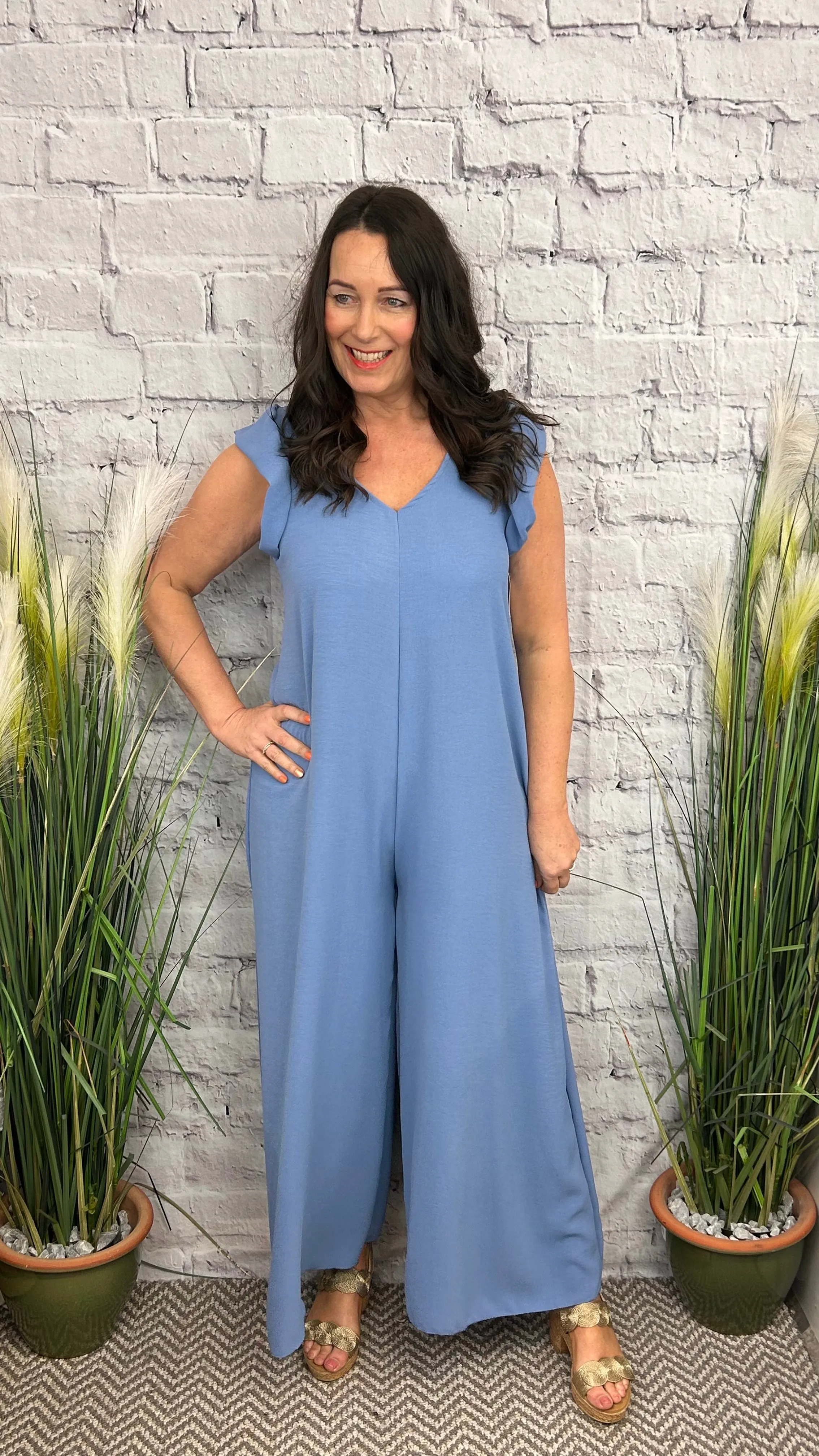 WREN Wide Leg Frill Arm Jumpsuit