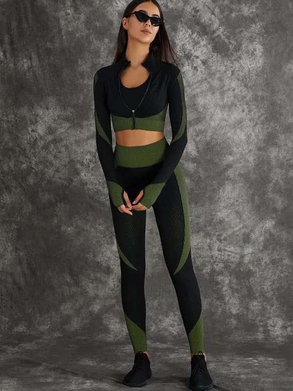 ZASUWA Female 3 Pieces Long Sleeve Zippers Fitness Suit